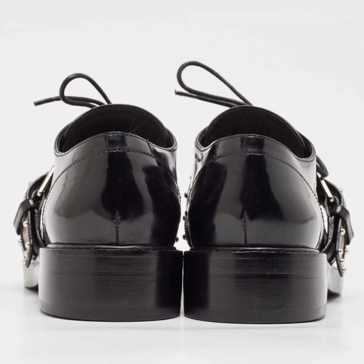 Pre Owned Louis Vuitton Black Glossy Leather Buckle Oxfords Size 38.5