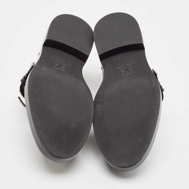 Pre Owned Louis Vuitton Black Glossy Leather Buckle Oxfords Size 38.5