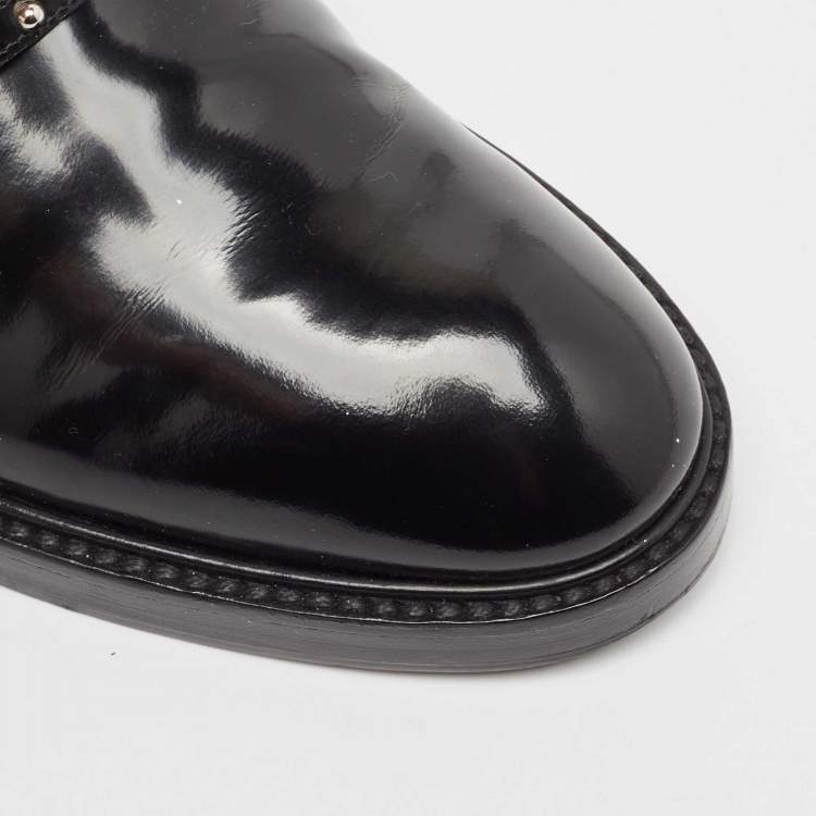 Pre Owned Louis Vuitton Black Glossy Leather Buckle Oxfords Size 38.5