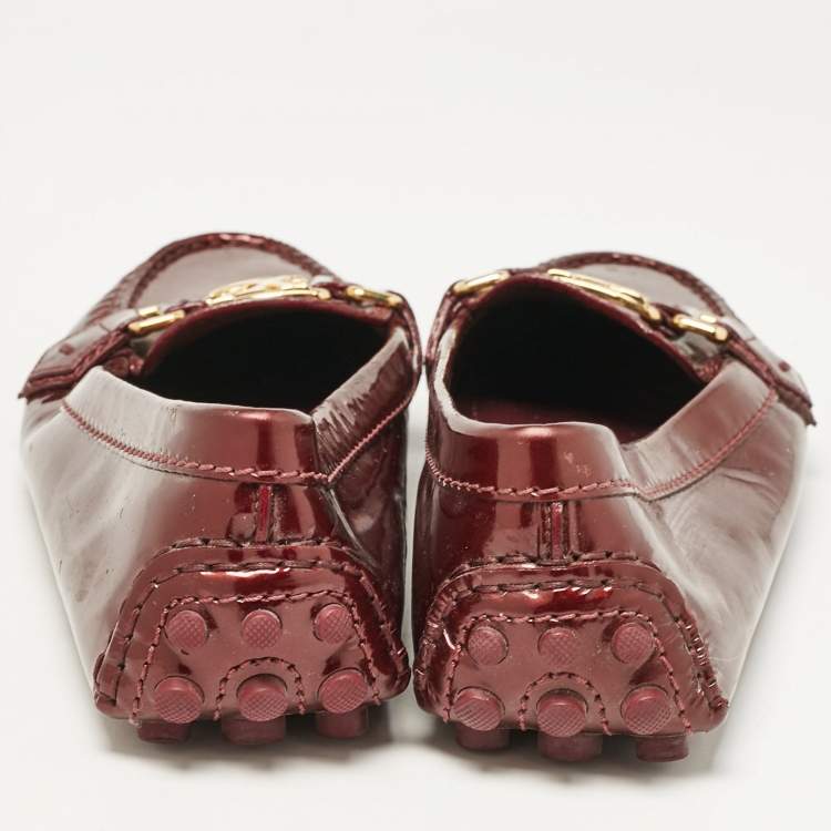 Pre Owned Louis Vuitton Burgundy Patent Leather Oxford Slip On Loafers Size 35.5