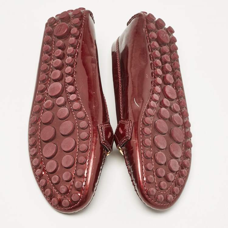 Pre Owned Louis Vuitton Burgundy Patent Leather Oxford Slip On Loafers Size 35.5