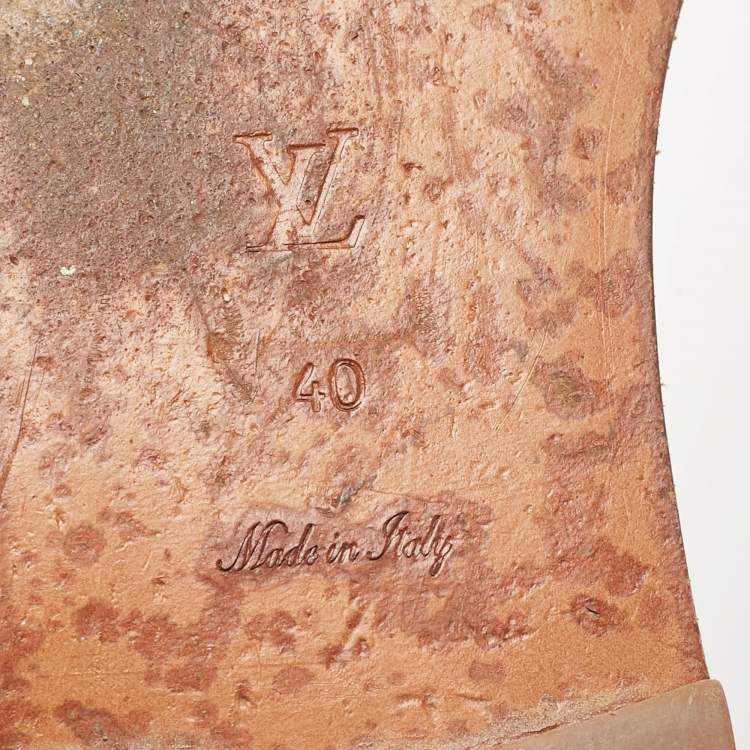 Pre Owned Louis Vuitton Black Leather Lock It Flat Slides Size 40