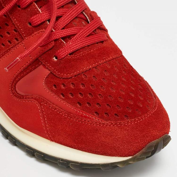 مملوكة مسبقًا Louis Vuitton Red Patent Leather and Suede Run Away Low Top Sneakers Size 40