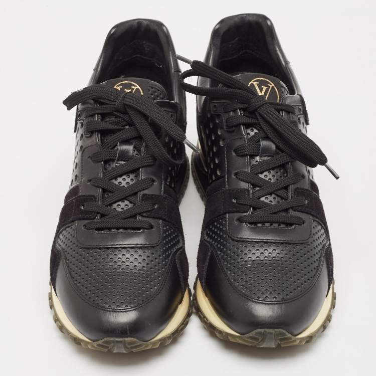 Pre Owned Louis Vuitton Black Leather and Suede Run Away Lace Up Sneakers Size 38