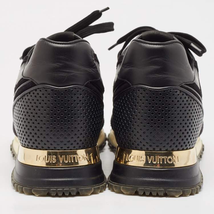 Pre Owned Louis Vuitton Black Leather and Suede Run Away Lace Up Sneakers Size 38