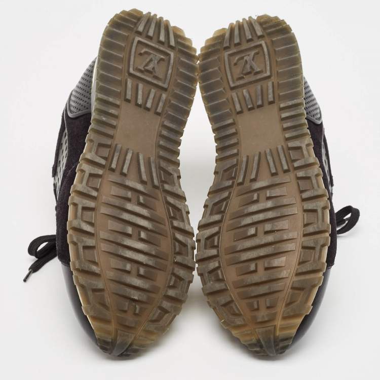 Pre Owned Louis Vuitton Black Leather and Suede Run Away Lace Up Sneakers Size 38