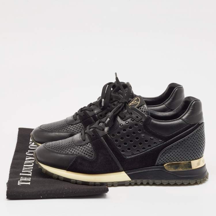 Pre Owned Louis Vuitton Black Leather and Suede Run Away Lace Up Sneakers Size 38
