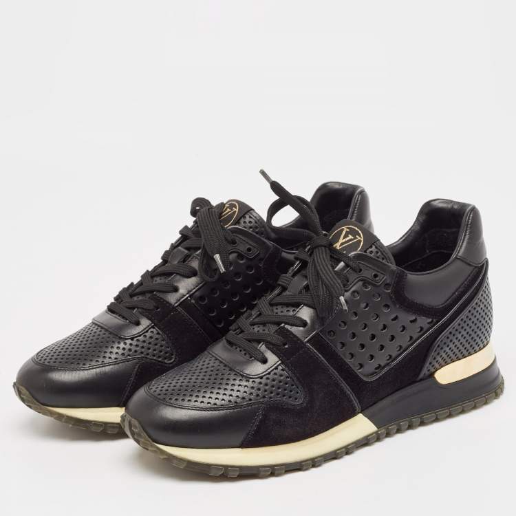 Pre Owned Louis Vuitton Black Leather and Suede Run Away Lace Up Sneakers Size 38