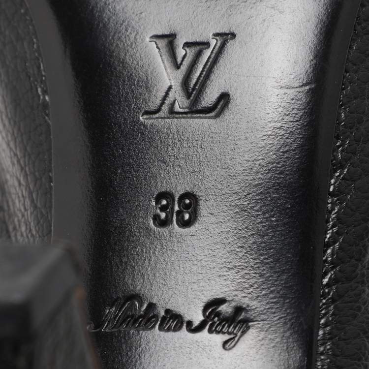 Pre Owned Louis Vuitton Black Leather Slide Sandals Size 38