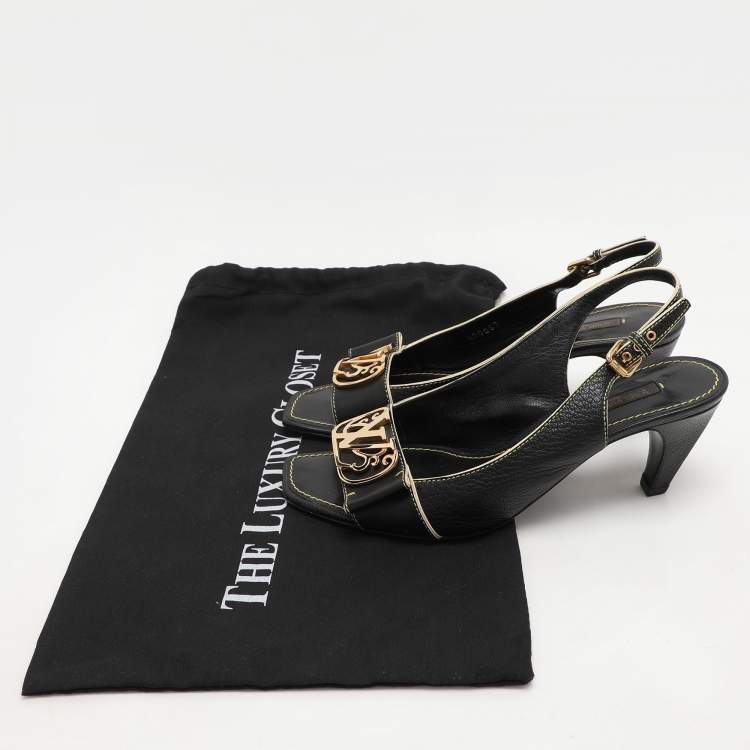 Pre Owned Louis Vuitton Black Leather Slide Sandals Size 38