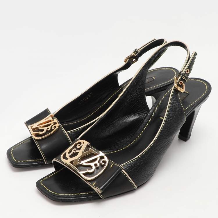 Pre Owned Louis Vuitton Black Leather Slide Sandals Size 38