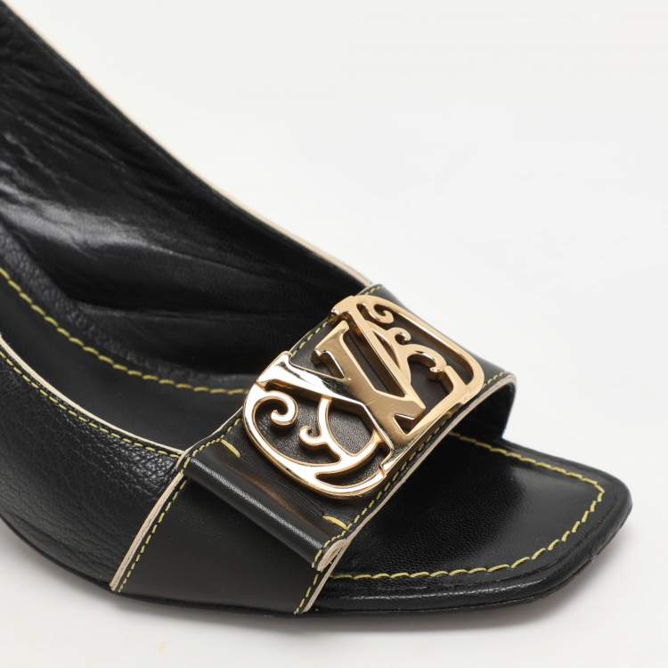 Pre Owned Louis Vuitton Black Leather Slide Sandals Size 38