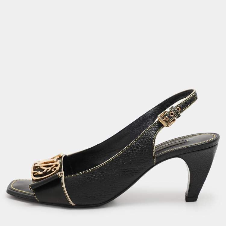 Pre Owned Louis Vuitton Black Leather Slide Sandals Size 38