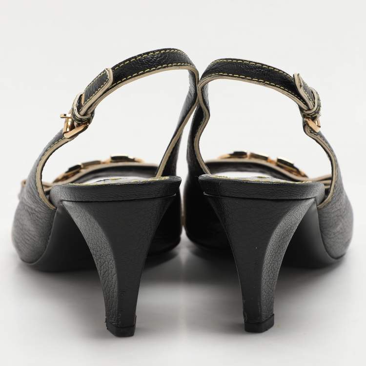 Pre Owned Louis Vuitton Black Leather Slide Sandals Size 38