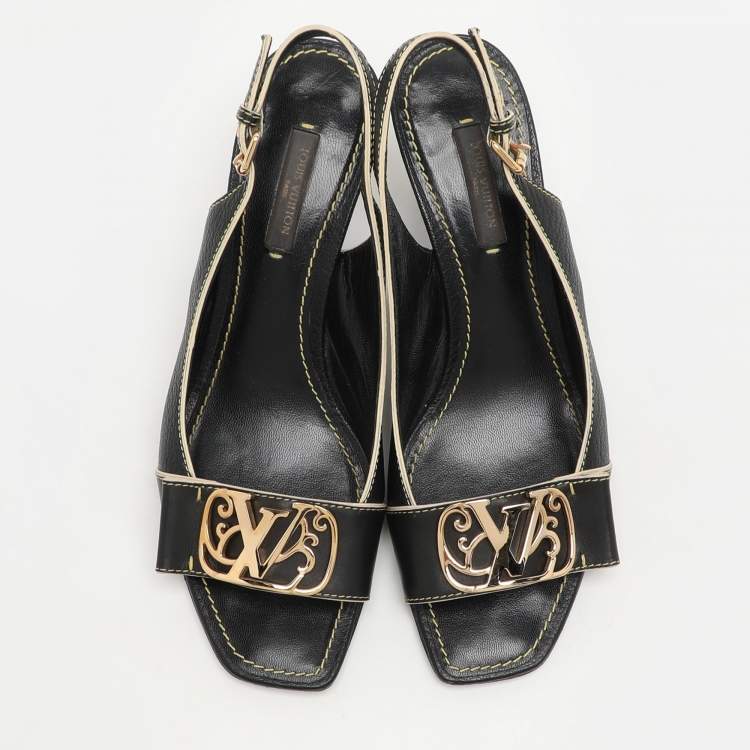Pre Owned Louis Vuitton Black Leather Slide Sandals Size 38