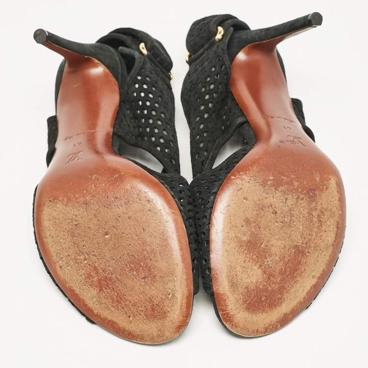 Pre Owned Louis Vuitton Black Suede Open Toe Slingback Sandals Size 41 