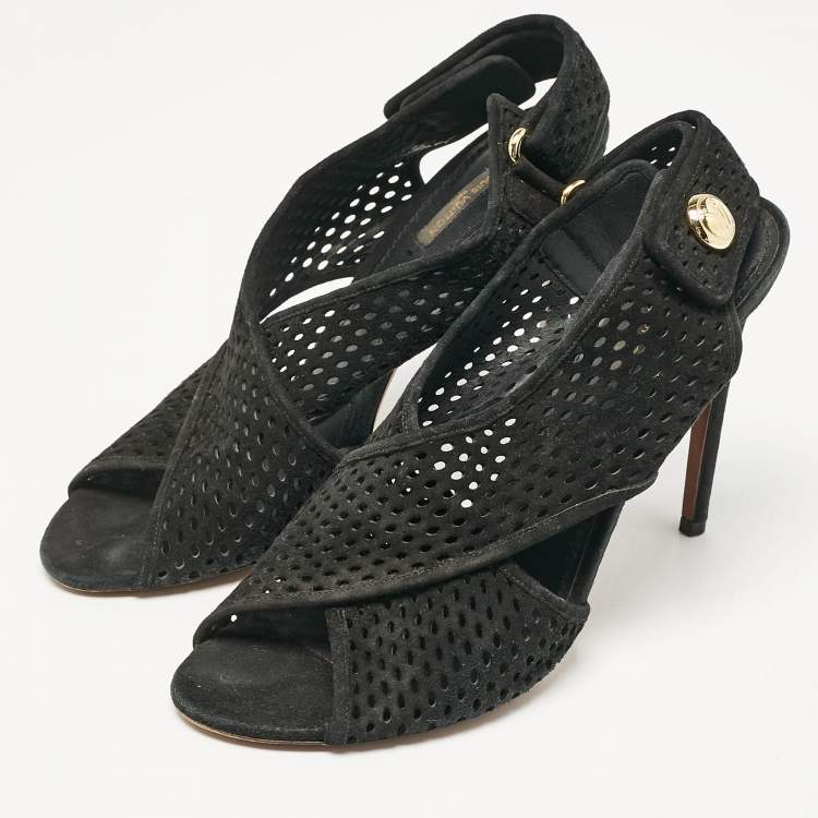 Pre Owned Louis Vuitton Black Suede Open Toe Slingback Sandals Size 41 