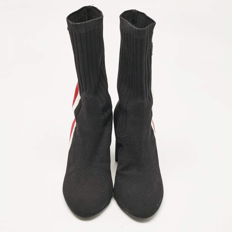 Pre Owned Louis Vuitton Black Knit Fabric LV Black Heart Sock Ankle Boots Size 38