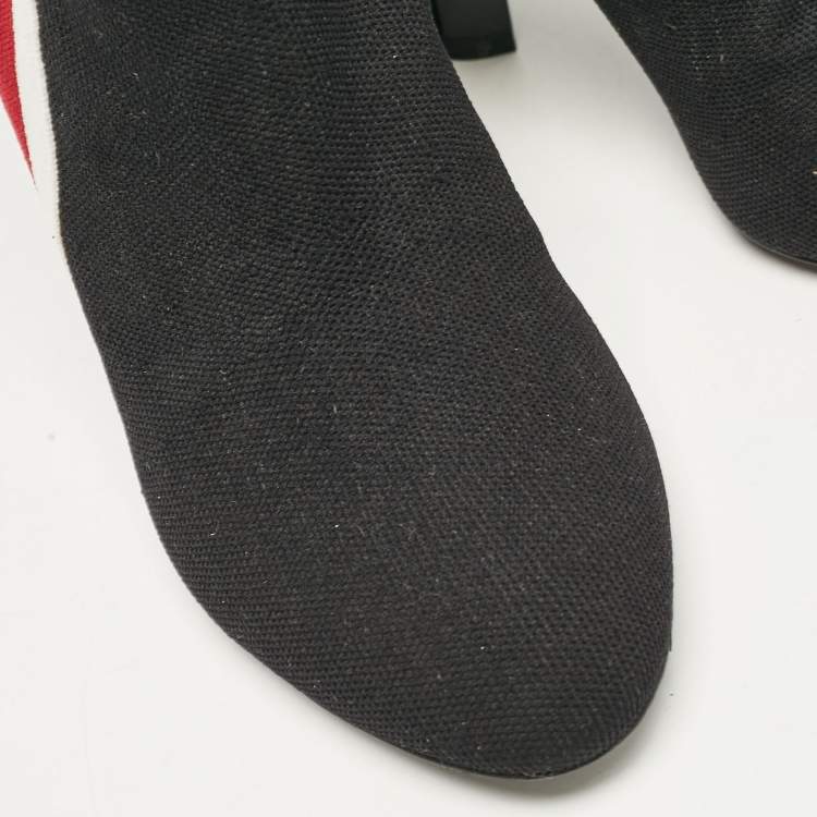 Pre Owned Louis Vuitton Black Knit Fabric LV Black Heart Sock Ankle Boots Size 38