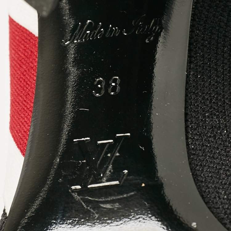Pre Owned Louis Vuitton Black Knit Fabric LV Black Heart Sock Ankle Boots Size 38