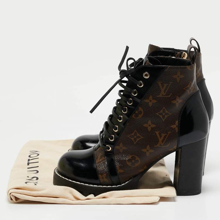 Pre Owned Louis Vuitton Brown/Black Monogram Canvas and Leather Star Trail Ankle Length Boots Size 40