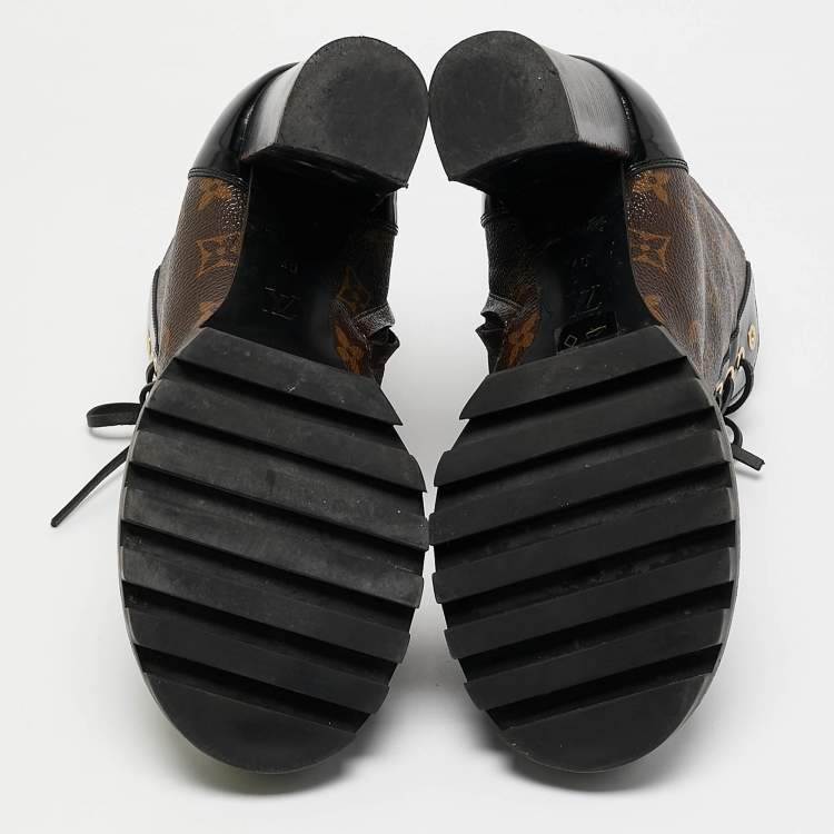 Pre Owned Louis Vuitton Brown/Black Monogram Canvas and Leather Star Trail Ankle Length Boots Size 40