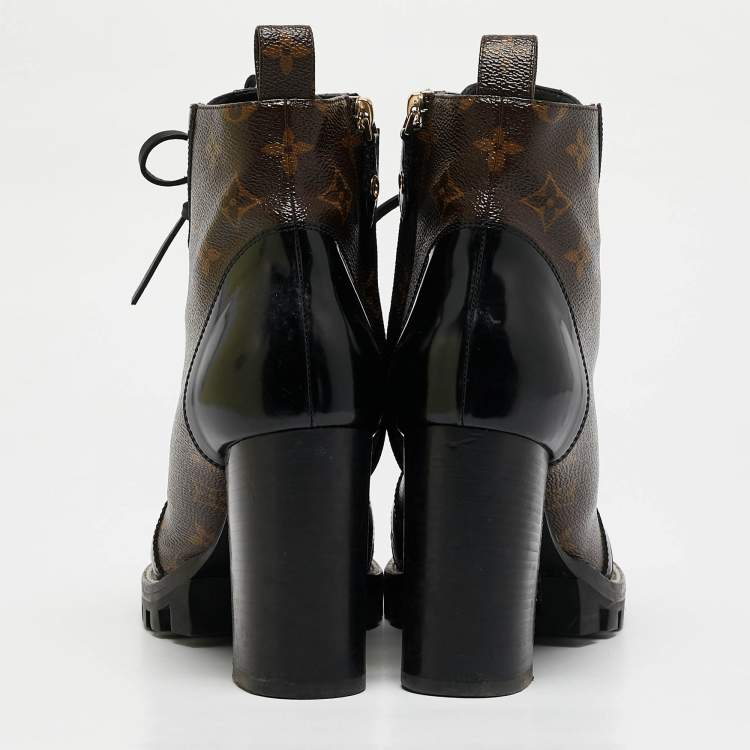 Pre Owned Louis Vuitton Brown/Black Monogram Canvas and Leather Star Trail Ankle Length Boots Size 40