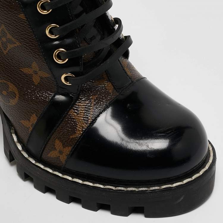 Pre Owned Louis Vuitton Brown/Black Monogram Canvas and Leather Star Trail Ankle Length Boots Size 40