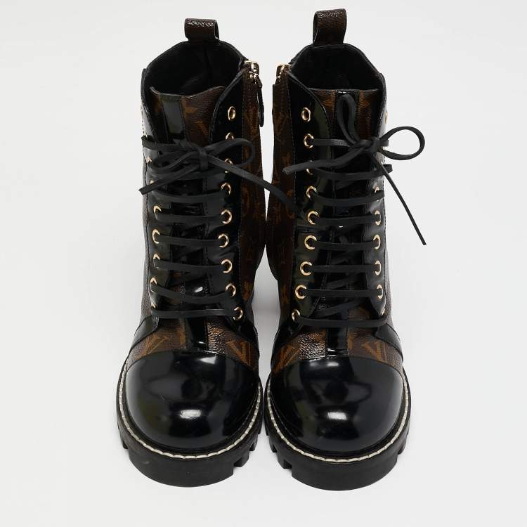 Pre Owned Louis Vuitton Brown/Black Monogram Canvas and Leather Star Trail Ankle Length Boots Size 40