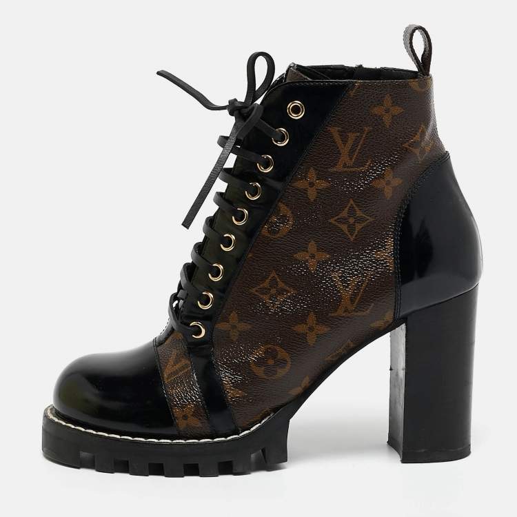 Pre Owned Louis Vuitton Brown/Black Monogram Canvas and Leather Star Trail Ankle Length Boots Size 40