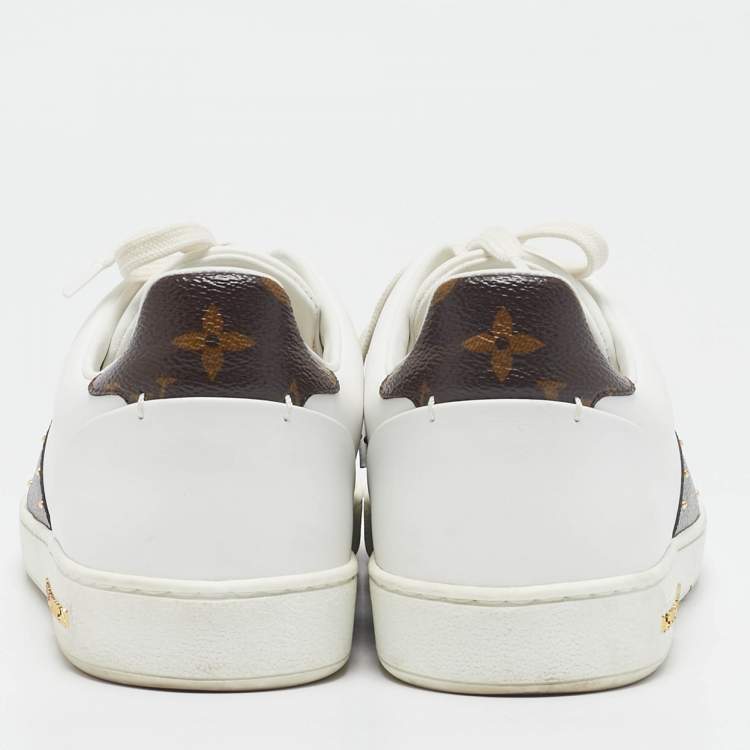 Pre Owned Louis Vuitton White Leather and Monogram Canvas Time Out Sneakers Size 39