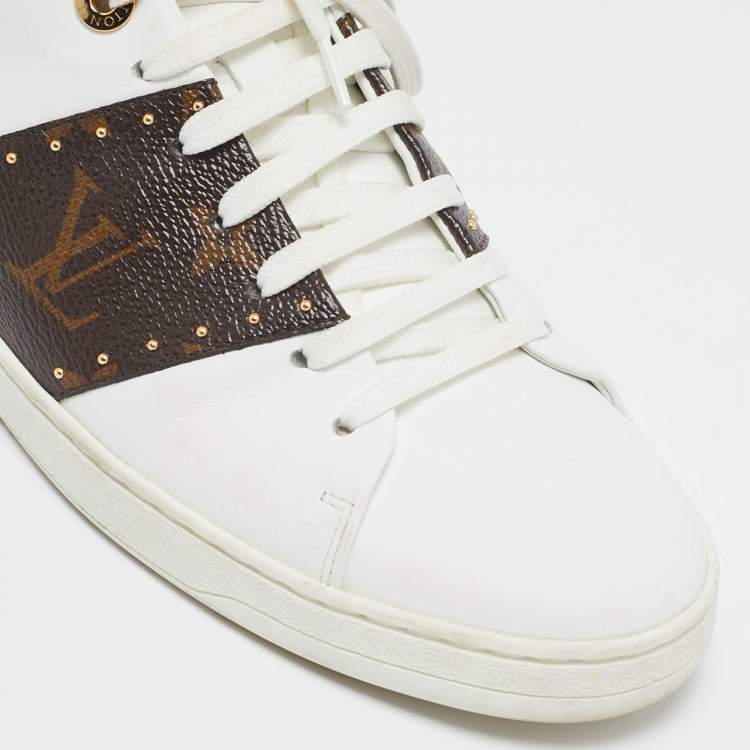 Pre Owned Louis Vuitton White Leather and Monogram Canvas Time Out Sneakers Size 39