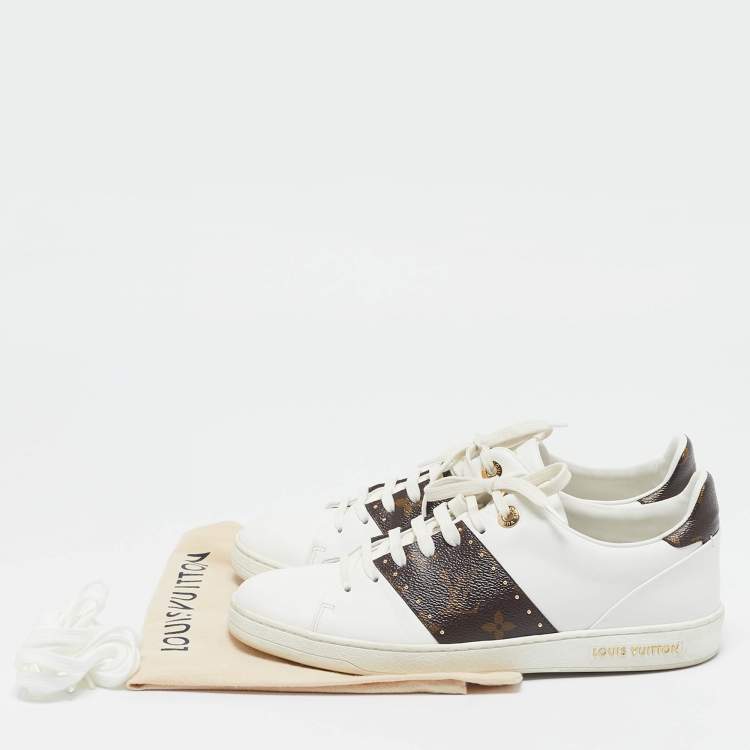 Pre Owned Louis Vuitton White Leather and Monogram Canvas Time Out Sneakers Size 39