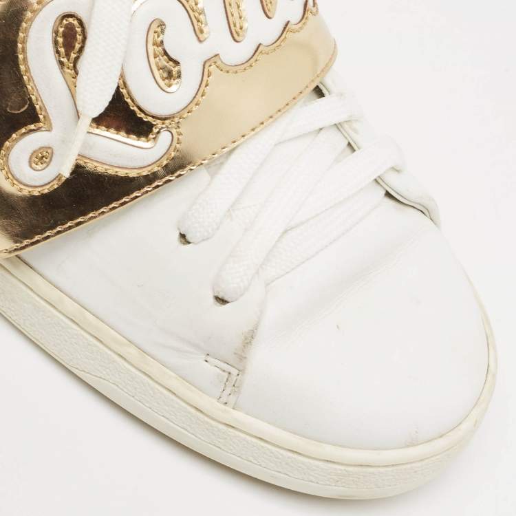 Pre Owned Louis Vuitton White/Gold Leather Frontrow Sneakers Size 36
