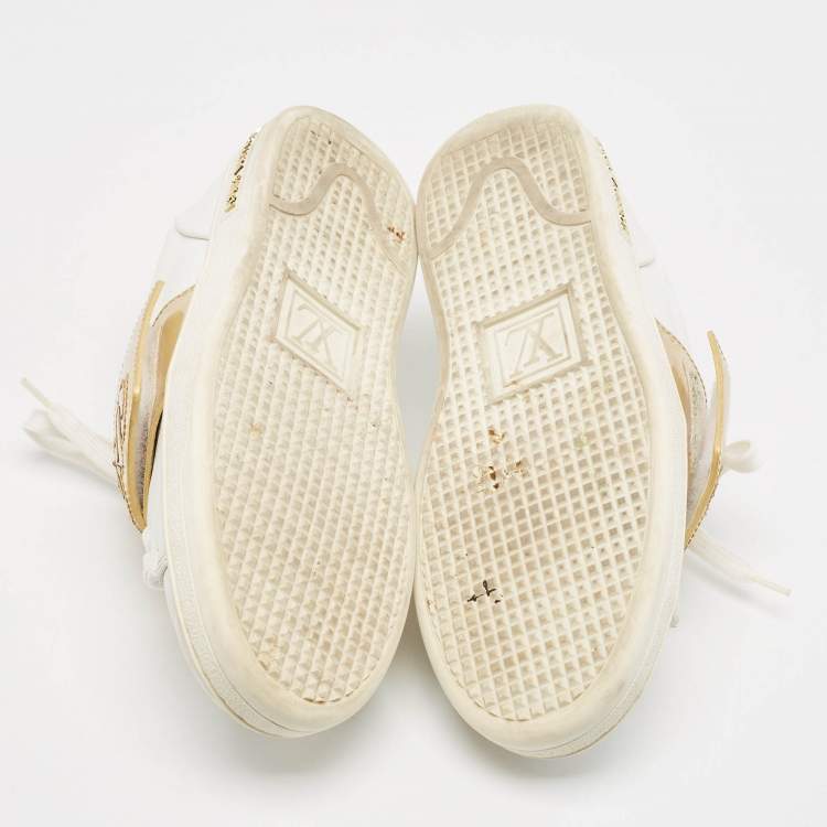 Pre Owned Louis Vuitton White/Gold Leather Frontrow Sneakers Size 36