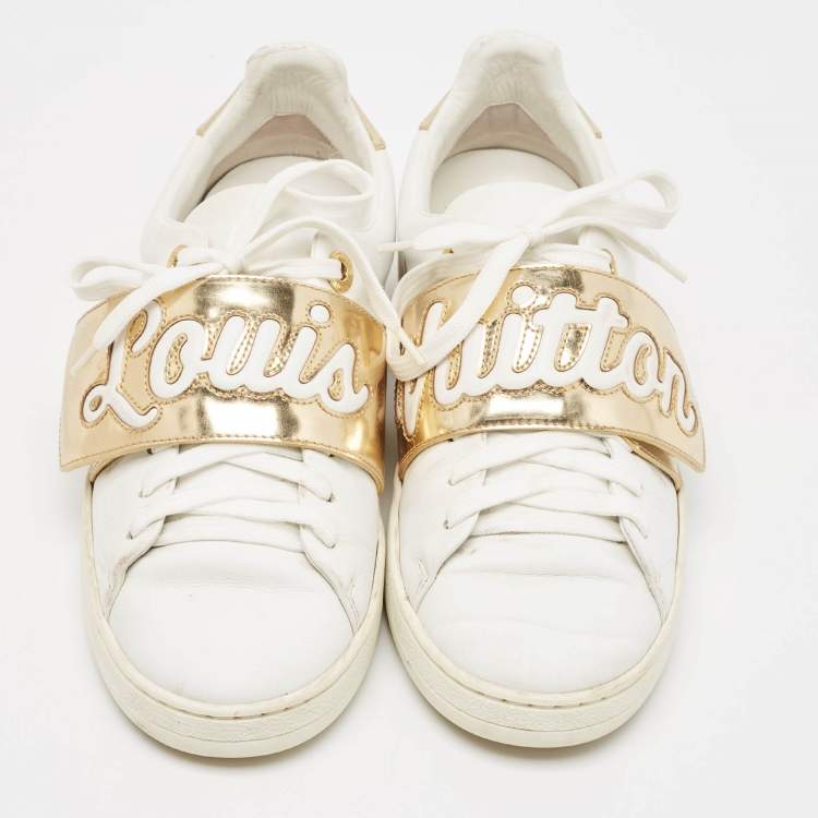 Pre Owned Louis Vuitton White/Gold Leather Frontrow Sneakers Size 36