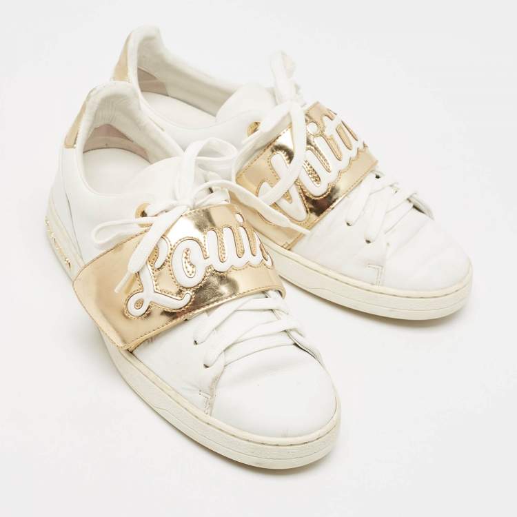 Pre Owned Louis Vuitton White/Gold Leather Frontrow Sneakers Size 36