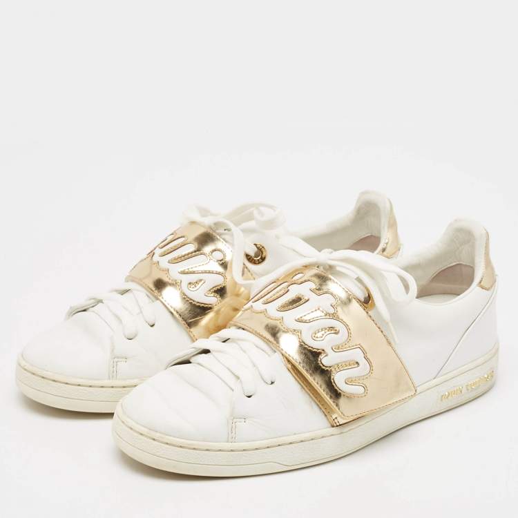 Pre Owned Louis Vuitton White/Gold Leather Frontrow Sneakers Size 36