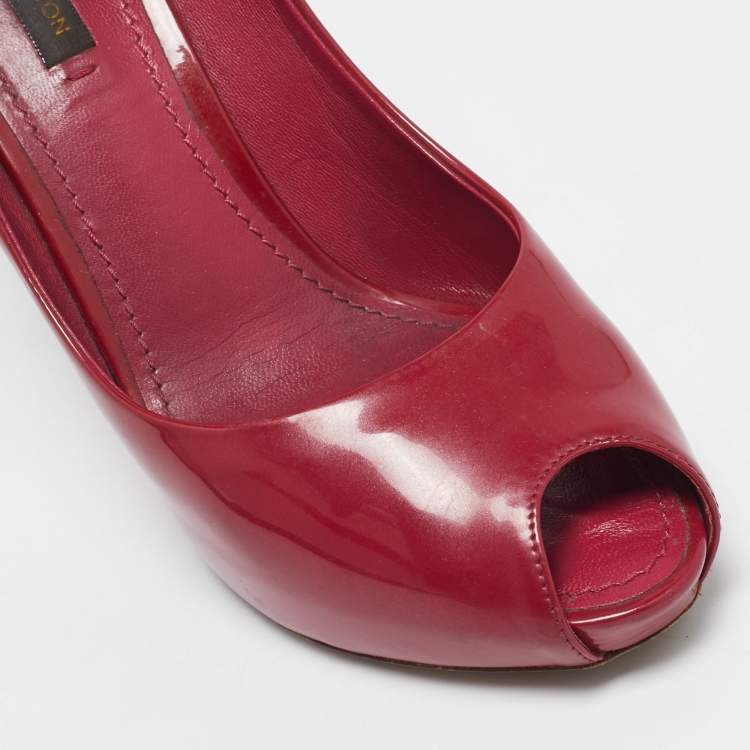 Pre Owned Louis Vuitton Red Patent Leather Oh Really! Peep Toe Pumps Size 37