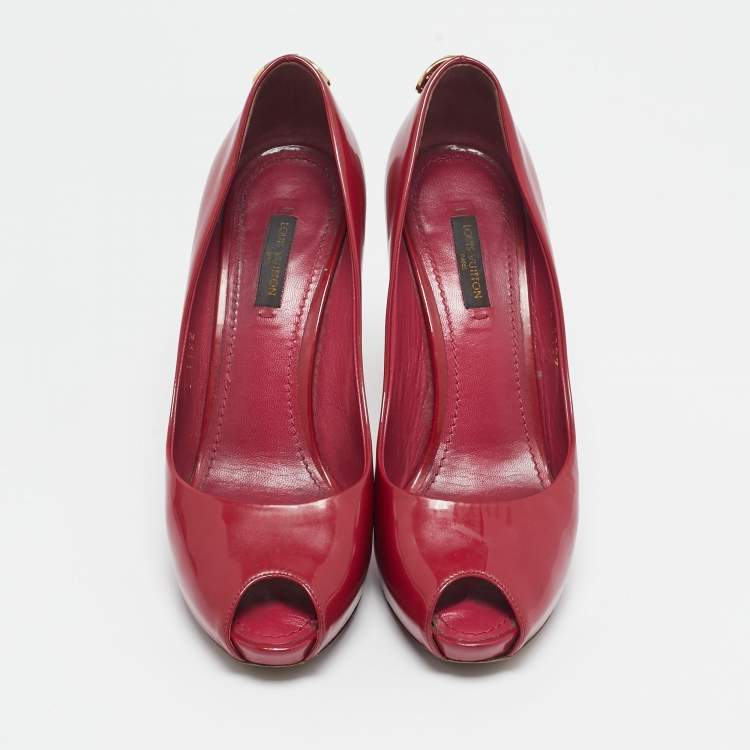 Pre Owned Louis Vuitton Red Patent Leather Oh Really! Peep Toe Pumps Size 37