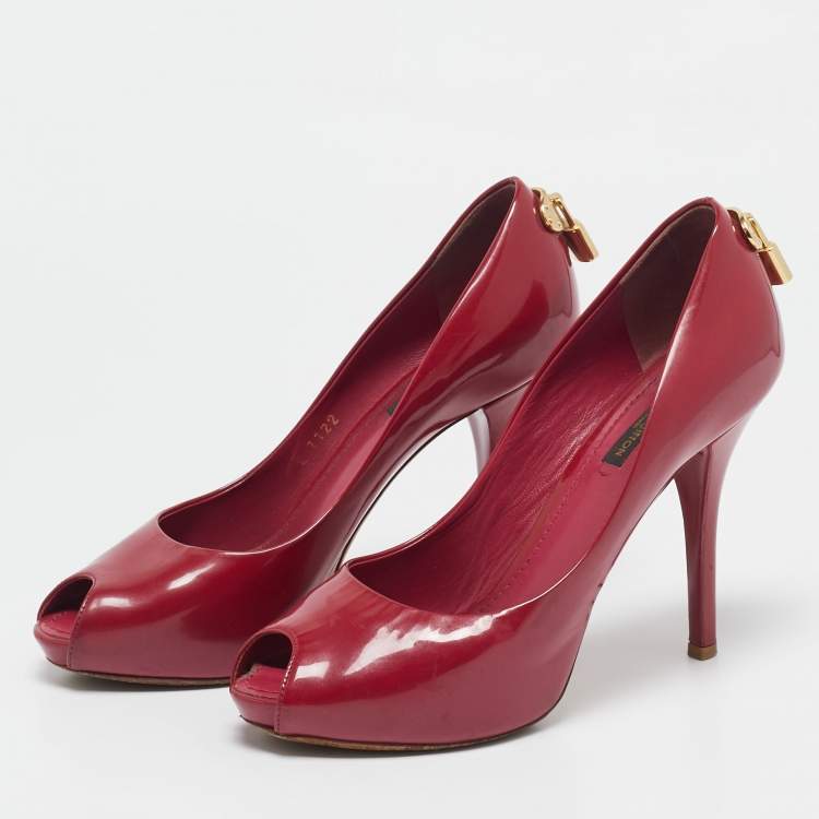 Pre Owned Louis Vuitton Red Patent Leather Oh Really! Peep Toe Pumps Size 37