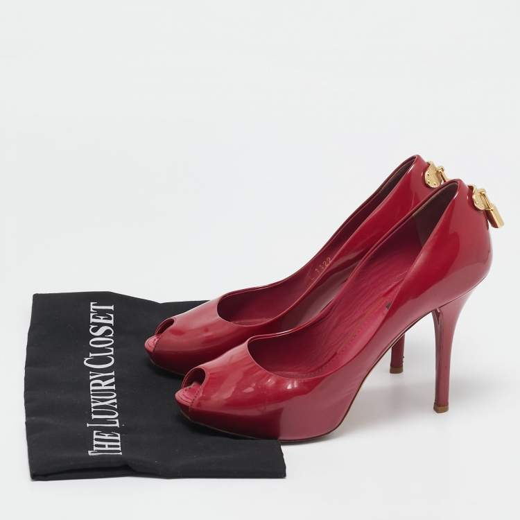 Pre Owned Louis Vuitton Red Patent Leather Oh Really! Peep Toe Pumps Size 37