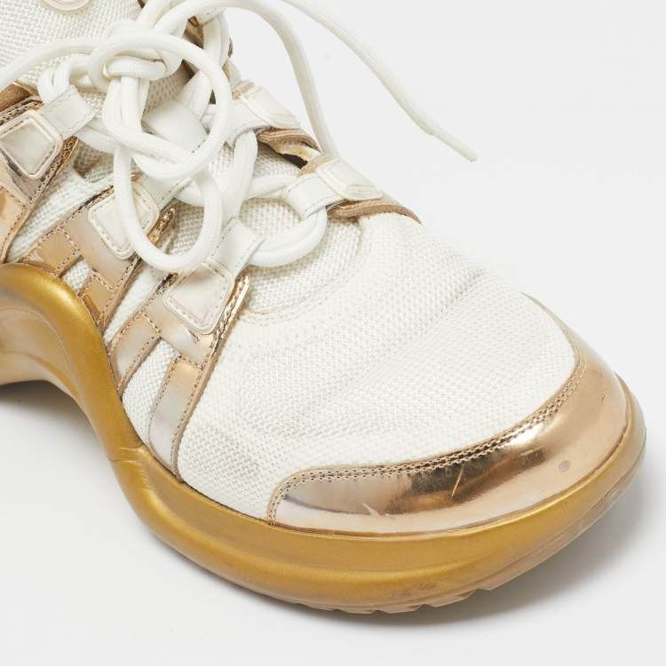 Pre Owned Louis Vuitton White/Gold Leather and Mesh LV Archlight Sneakers Size 40