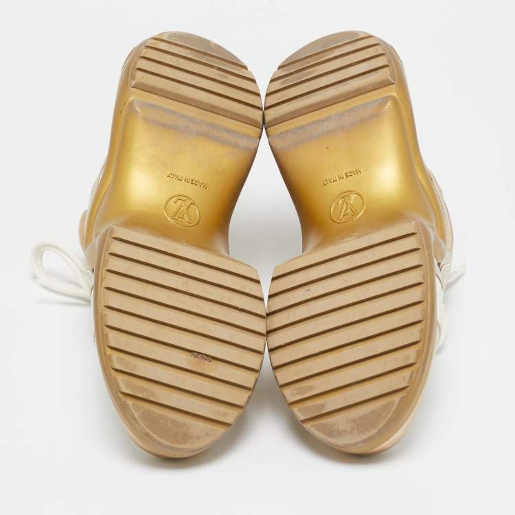 Pre Owned Louis Vuitton White/Gold Leather and Mesh LV Archlight Sneakers Size 40