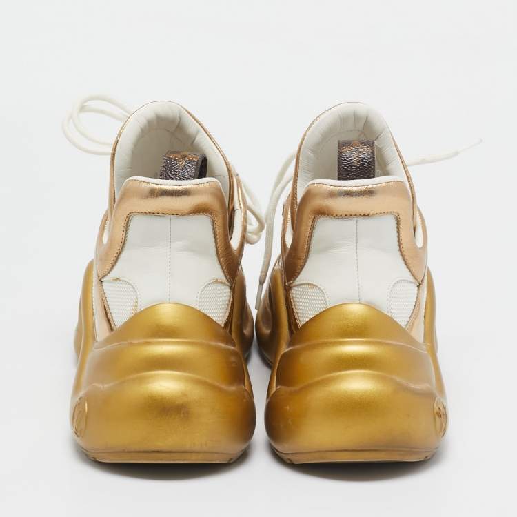 Pre Owned Louis Vuitton White/Gold Leather and Mesh LV Archlight Sneakers Size 40