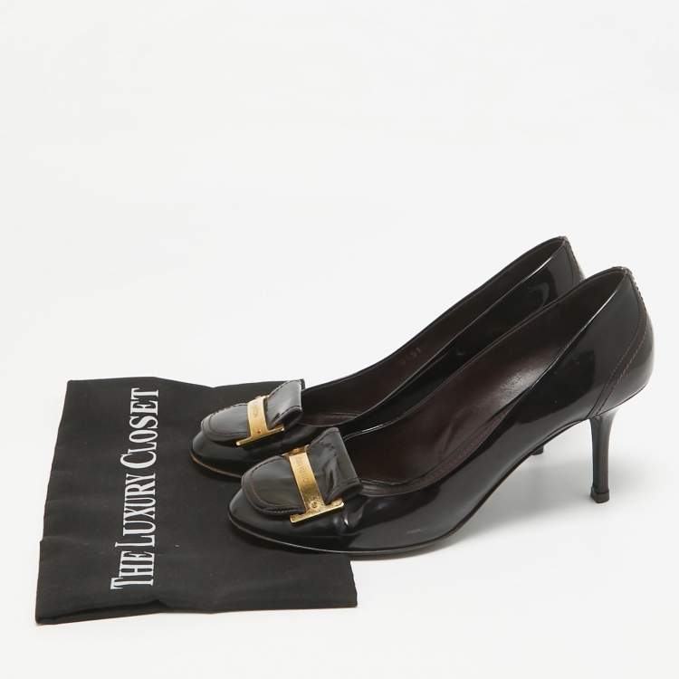 Pre Owned Louis Vuitton Amarante Patent Leather Metal Logo Pumps Size 40