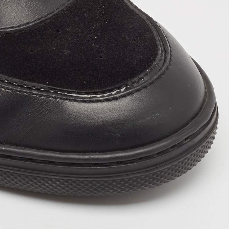 Pre Owned Louis Vuitton Black Epi Leather And Suede Wedge High Top Sneakers Size 37