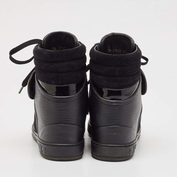 Pre Owned Louis Vuitton Black Epi Leather And Suede Wedge High Top Sneakers Size 37