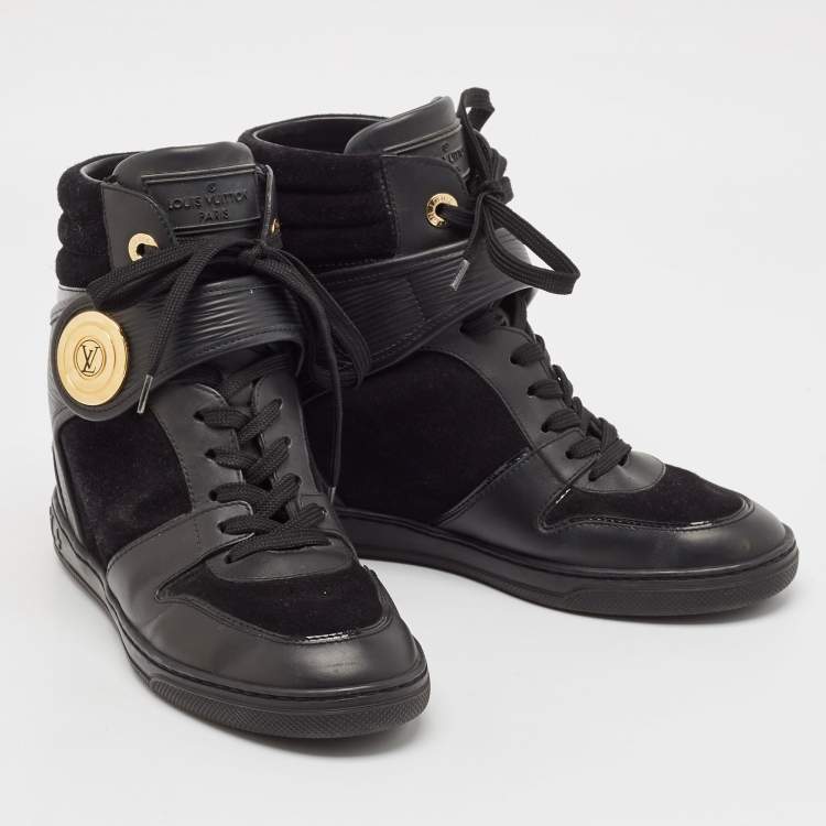 Pre Owned Louis Vuitton Black Epi Leather And Suede Wedge High Top Sneakers Size 37