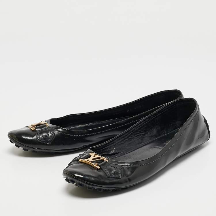 Pre Owned Louis Vuitton Black Leather Oxford Ballet Flats Size 39.5